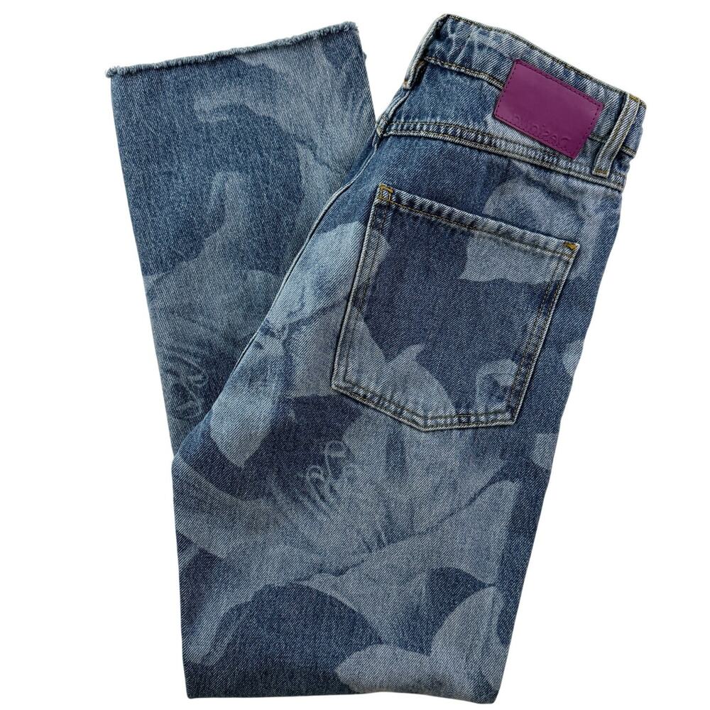 Desigual Floral Print Jeans Cotton Straight Leg Cropped Raw Hem Size EU 38 US 6